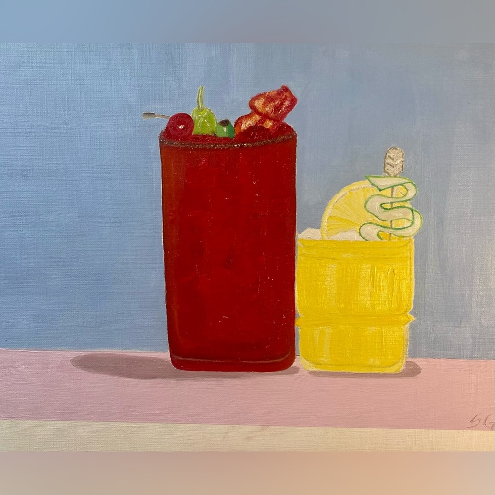 Cocktails oil painting 11x14 canvas paper